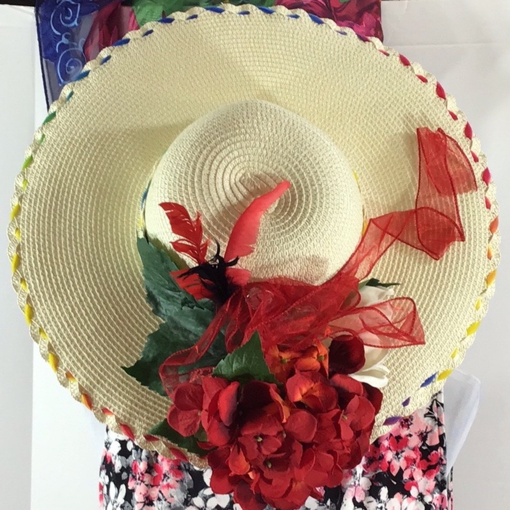 Marcus Adler faux straw floral wide brim hat